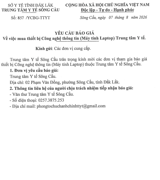 YCBG mua thiết bị Công nghệ Thông tin (Máy tính Laptop)